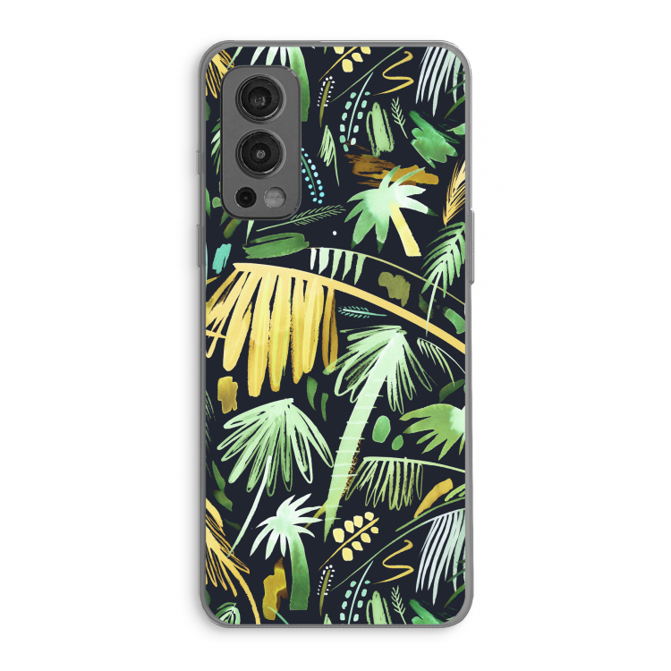 Tropical Palms Dark: OnePlus Nord 2 5G Transparant Hoesje