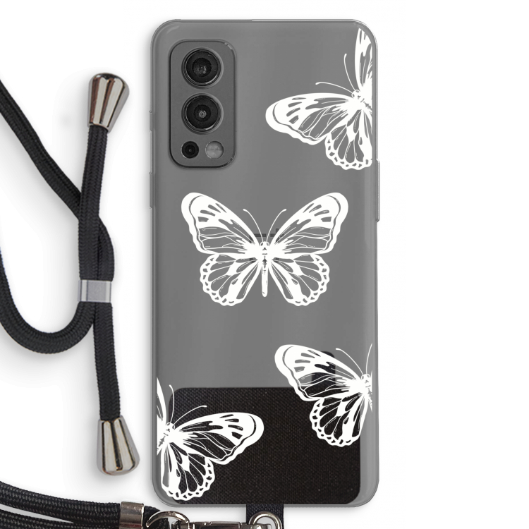 White butterfly: OnePlus Nord 2 5G Transparant Hoesje met koord
