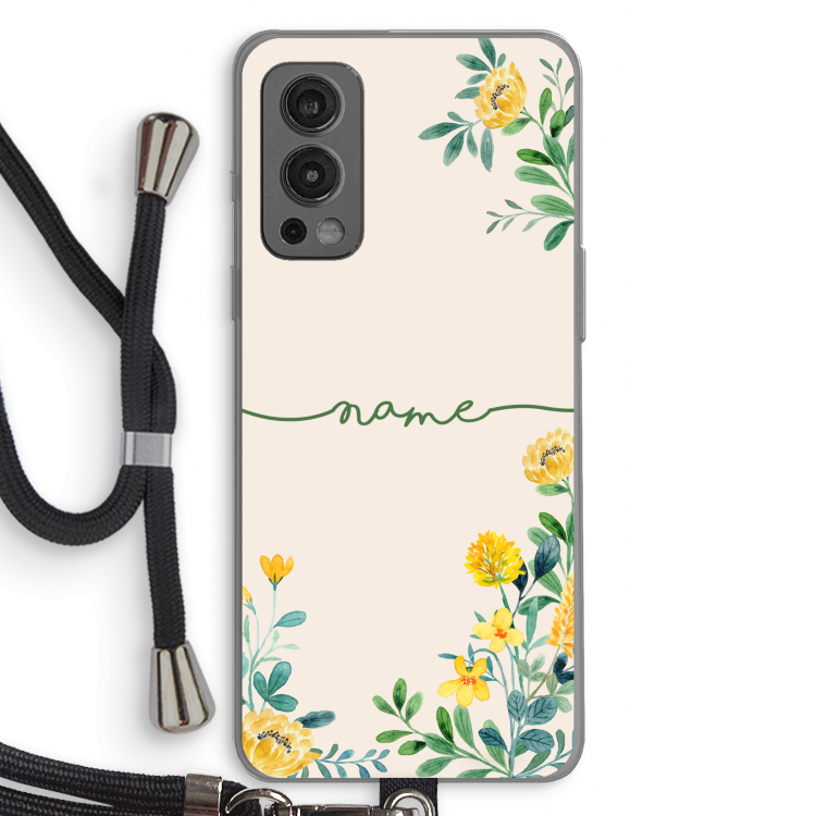 Gele bloemen: OnePlus Nord 2 5G Transparant Hoesje met koord