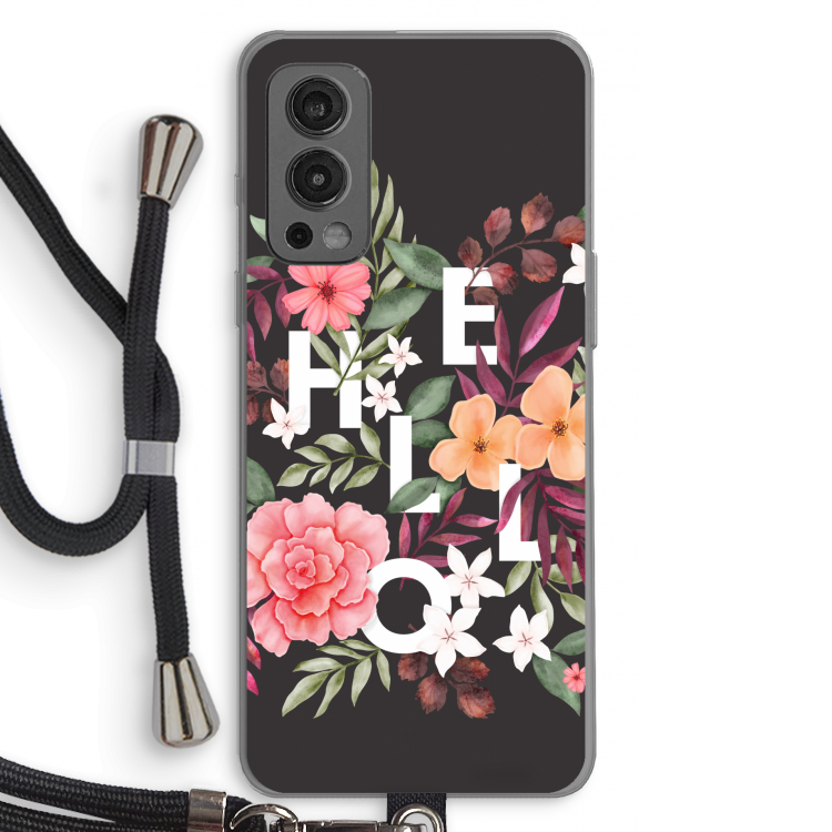 Hello in flowers: OnePlus Nord 2 5G Transparant Hoesje met koord