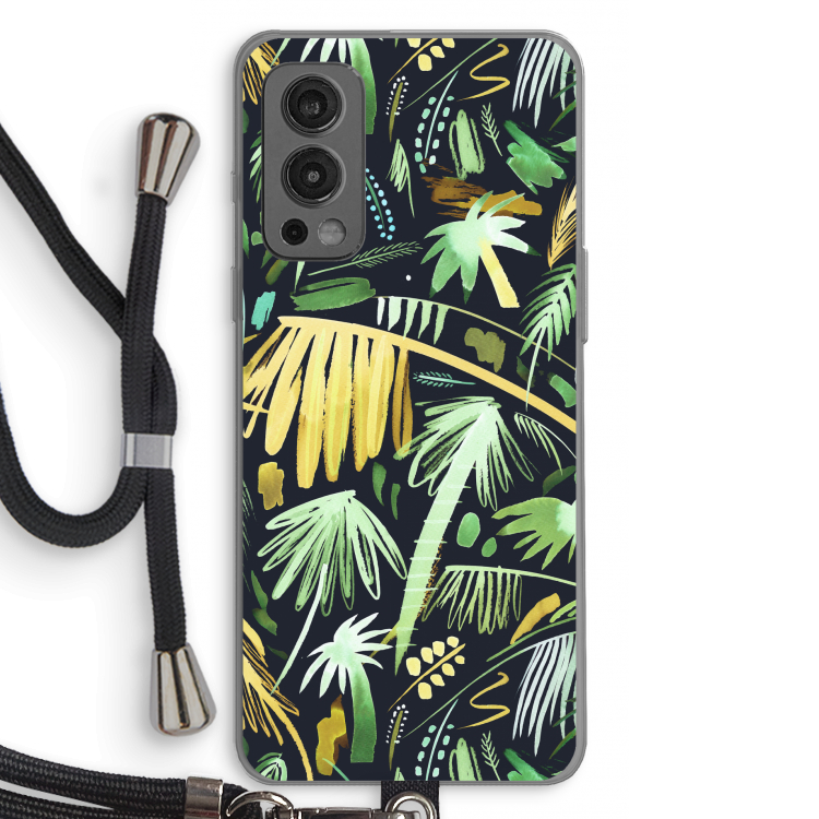 Tropical Palms Dark: OnePlus Nord 2 5G Transparant Hoesje met koord
