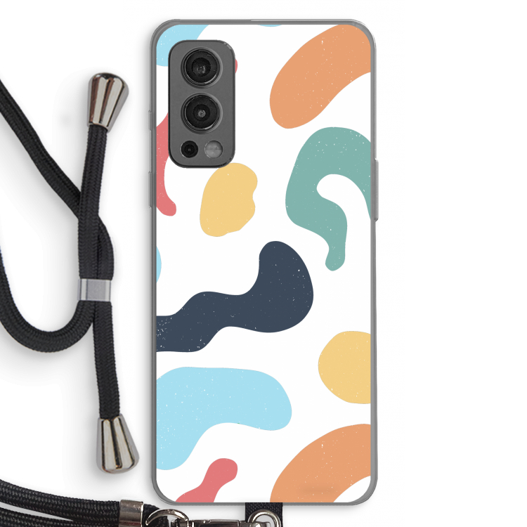 Memphis Shapes Blue: OnePlus Nord 2 5G Transparant Hoesje met koord