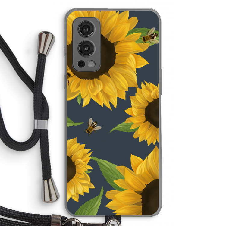 Sunflower and bees: OnePlus Nord 2 5G Transparant Hoesje met koord
