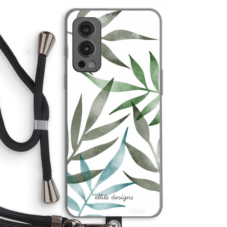 Tropical watercolor leaves: OnePlus Nord 2 5G Transparant Hoesje met koord