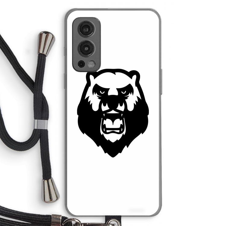 Angry Bear (white): OnePlus Nord 2 5G Transparant Hoesje met koord