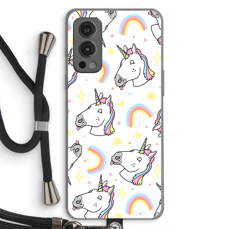 Rainbow Unicorn: OnePlus Nord 2 5G Transparant Hoesje met koord