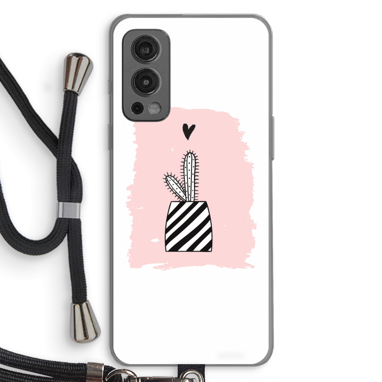Zwart-wit cactus: OnePlus Nord 2 5G Transparant Hoesje met koord