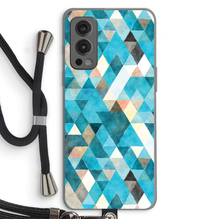 Gekleurde driehoekjes blauw: OnePlus Nord 2 5G Transparant Hoesje met koord