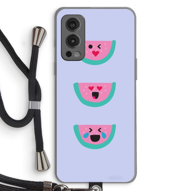 Smiley watermeloen: OnePlus Nord 2 5G Transparant Hoesje met koord