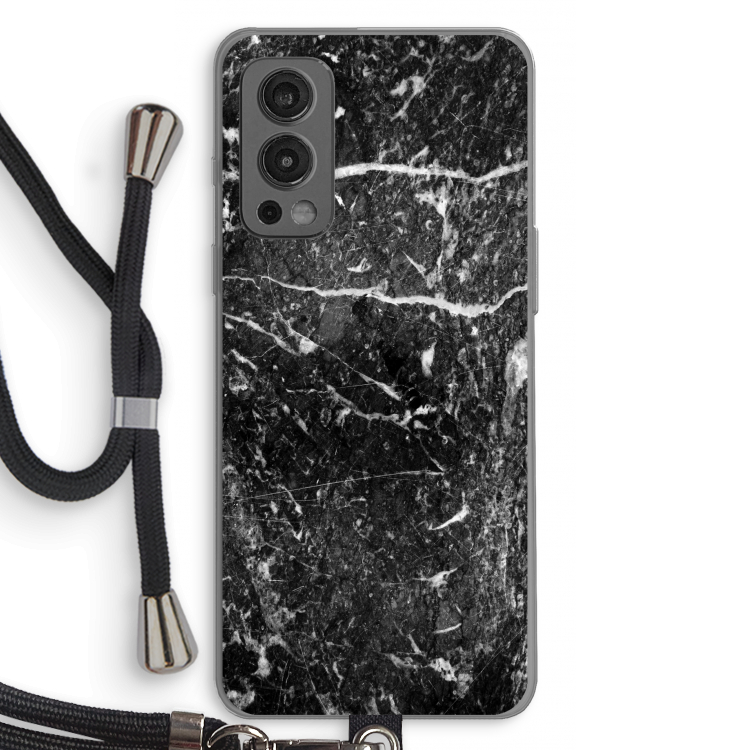 Zwart marmer: OnePlus Nord 2 5G Transparant Hoesje met koord