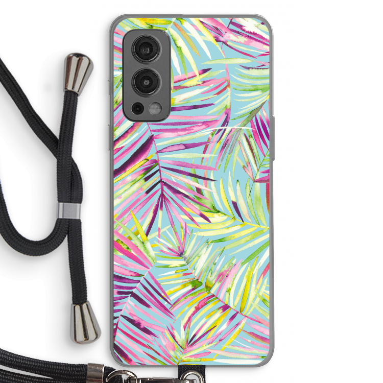 Tropical Palms Blue: OnePlus Nord 2 5G Transparant Hoesje met koord