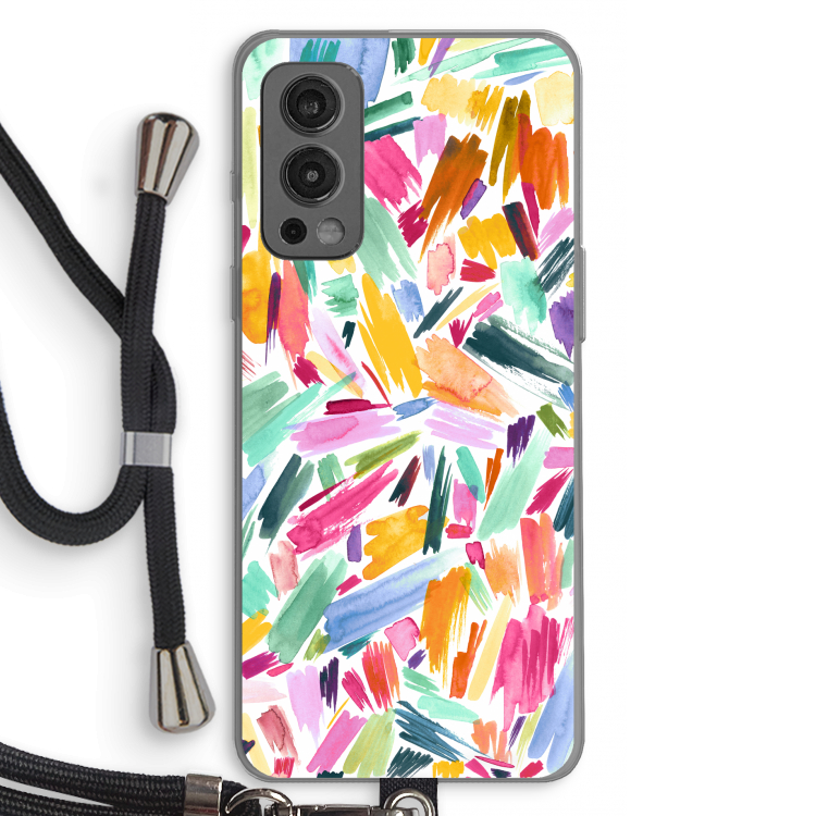 Watercolor Brushstrokes: OnePlus Nord 2 5G Transparant Hoesje met koord