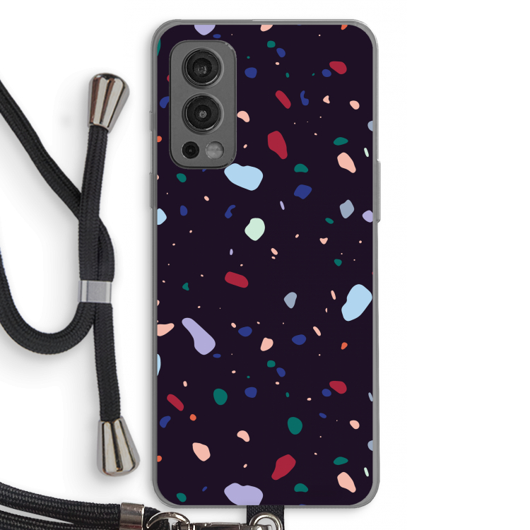 Dark Rounded Terrazzo: OnePlus Nord 2 5G Transparant Hoesje met koord
