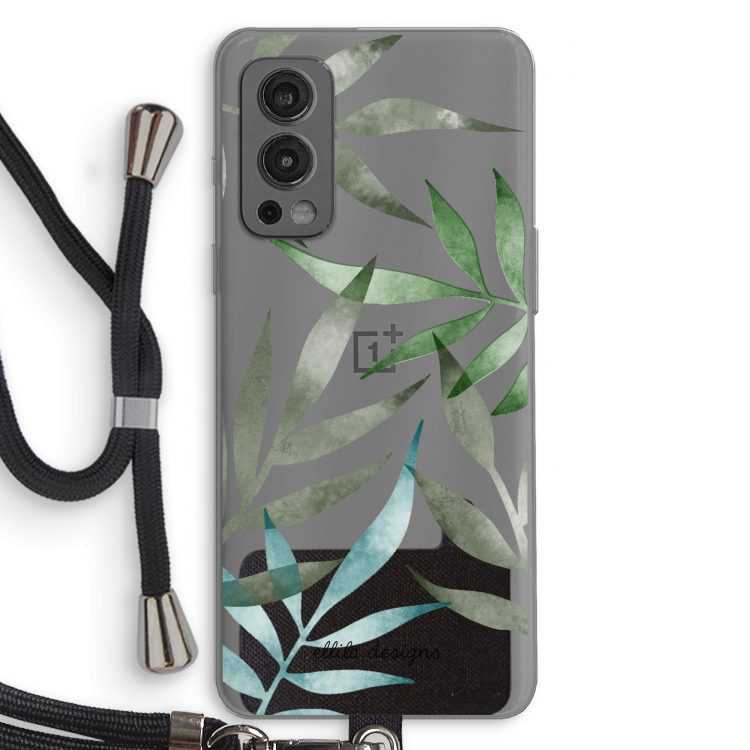 Tropical watercolor leaves: OnePlus Nord 2 5G Transparant Hoesje met koord