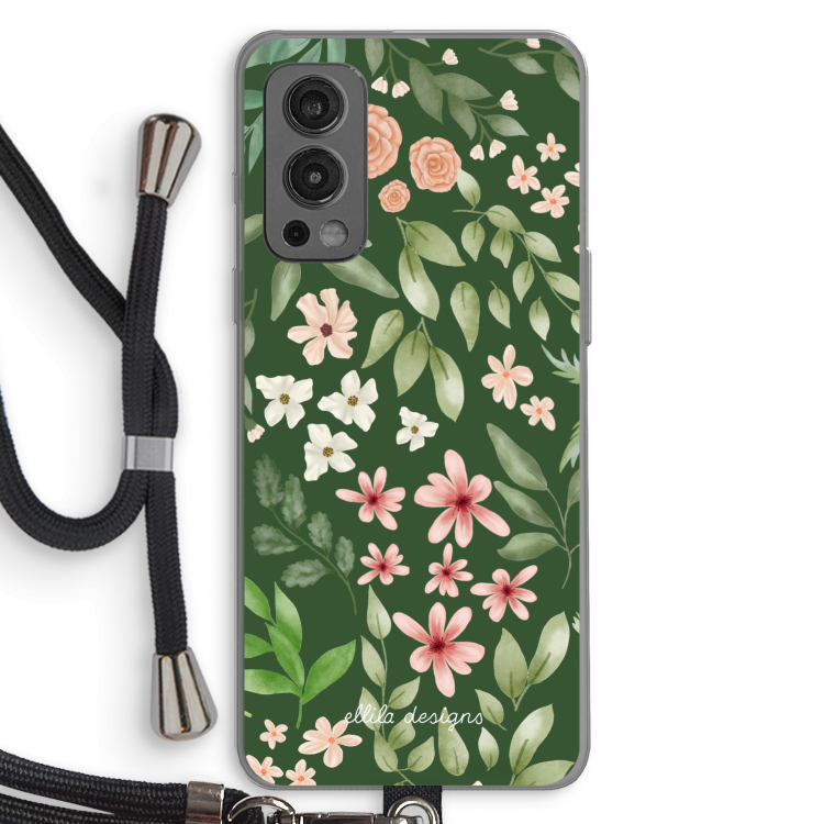 Botanical green sweet flower heaven: OnePlus Nord 2 5G Transparant Hoesje met koord