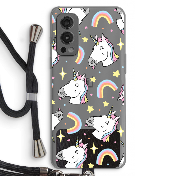 Rainbow Unicorn: OnePlus Nord 2 5G Transparant Hoesje met koord