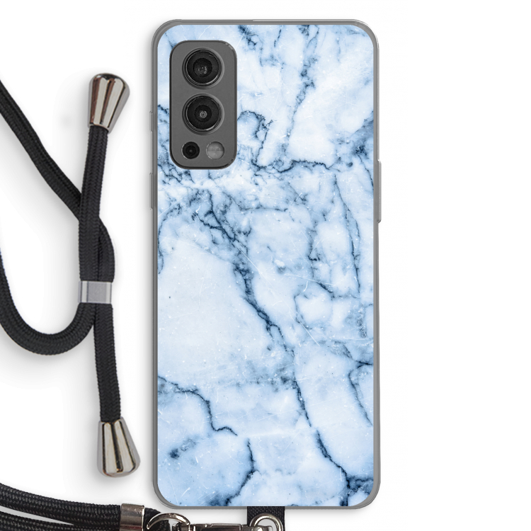Blauw marmer: OnePlus Nord 2 5G Transparant Hoesje met koord