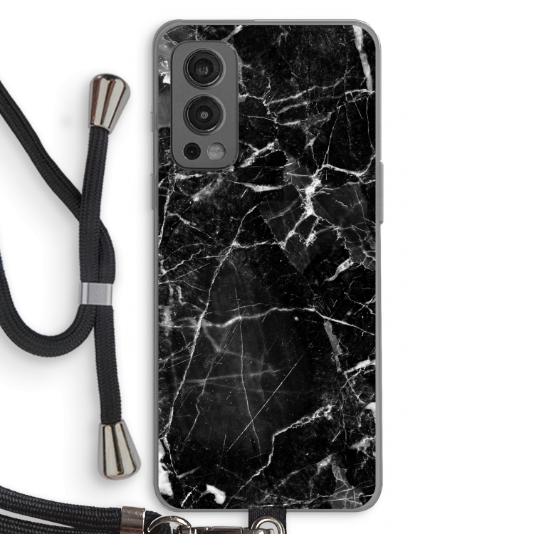 Zwart Marmer 2: OnePlus Nord 2 5G Transparant Hoesje met koord