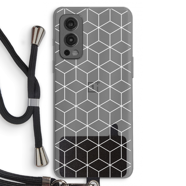 Zwart-witte kubussen: OnePlus Nord 2 5G Transparant Hoesje met koord