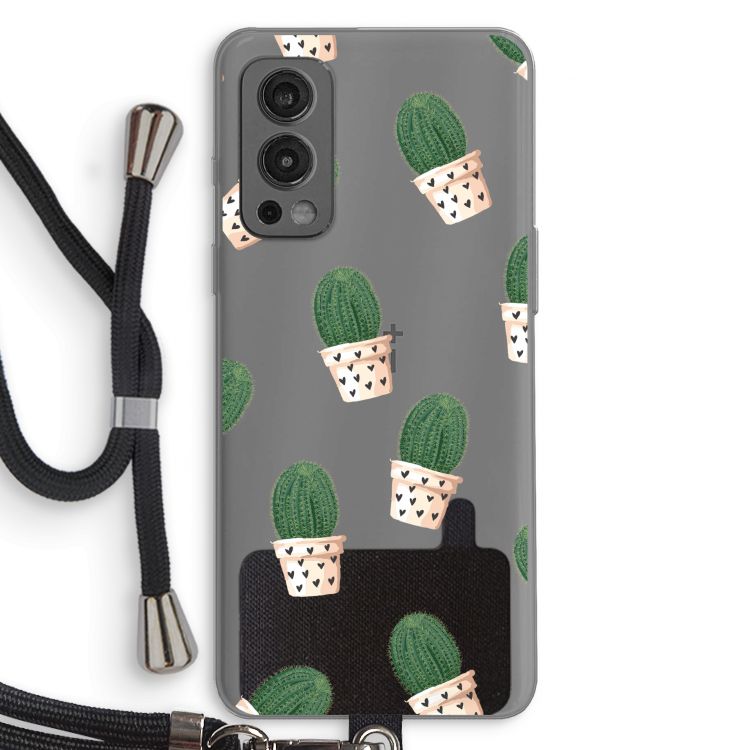 Cactusprint roze: OnePlus Nord 2 5G Transparant Hoesje met koord