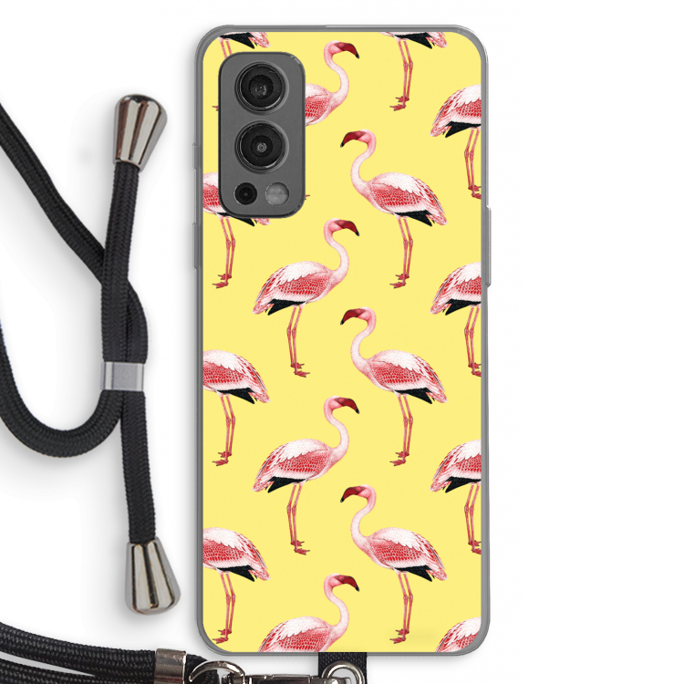 Flamingo's geel: OnePlus Nord 2 5G Transparant Hoesje met koord
