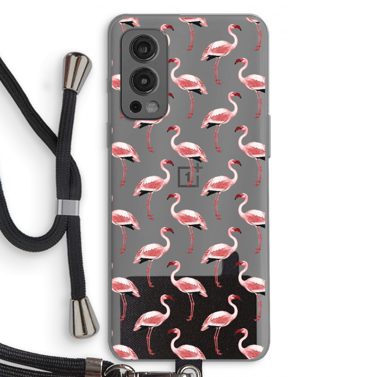 Flamingoprint groen: OnePlus Nord 2 5G Transparant Hoesje met koord