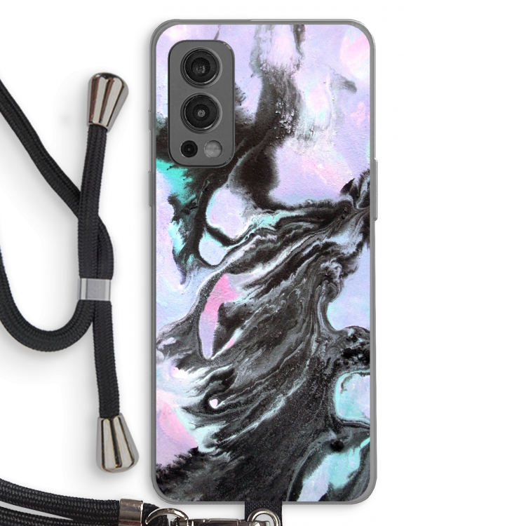 Pastel zwart: OnePlus Nord 2 5G Transparant Hoesje met koord