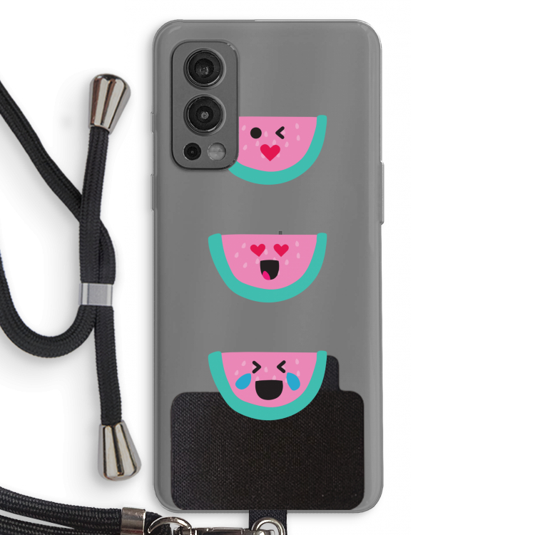 Smiley watermeloen: OnePlus Nord 2 5G Transparant Hoesje met koord