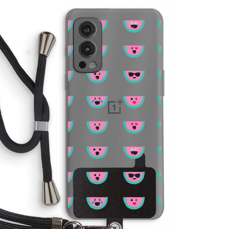 Smiley watermeloenprint: OnePlus Nord 2 5G Transparant Hoesje met koord