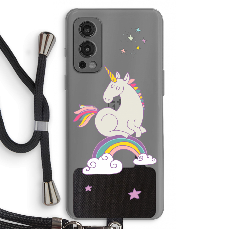 Regenboog eenhoorn: OnePlus Nord 2 5G Transparant Hoesje met koord