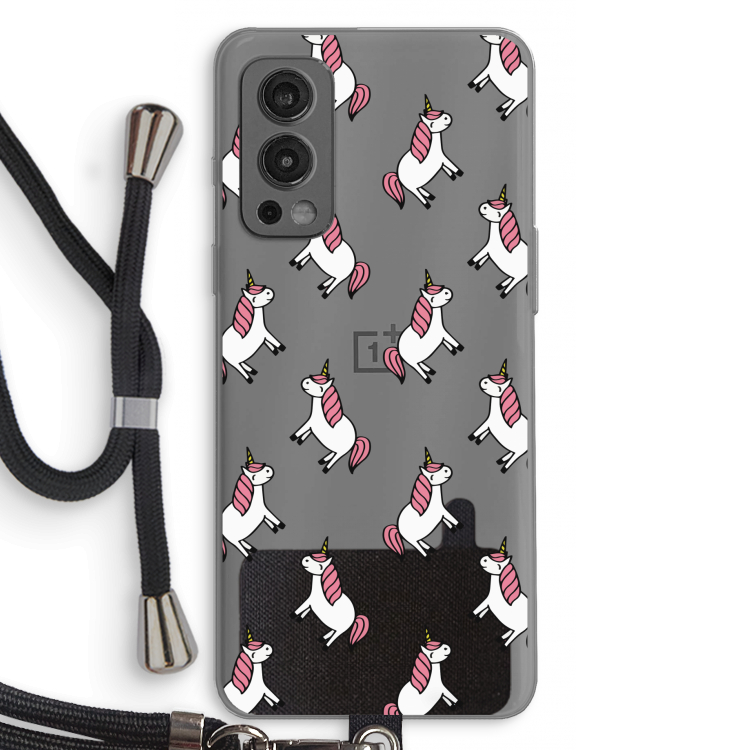 Eenhoorns overal: OnePlus Nord 2 5G Transparant Hoesje met koord