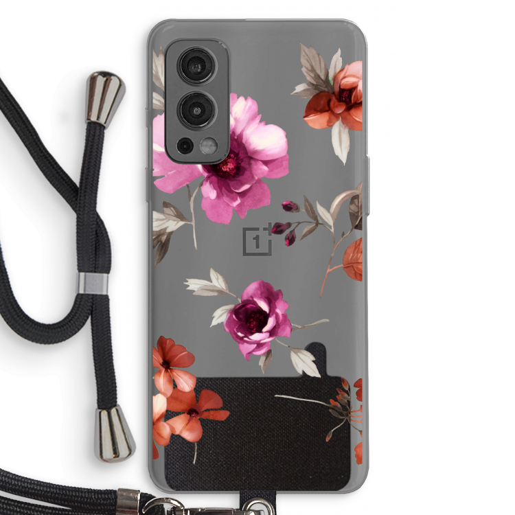 Geschilderde bloemen: OnePlus Nord 2 5G Transparant Hoesje met koord