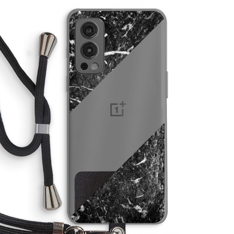 Zwart marmer: OnePlus Nord 2 5G Transparant Hoesje met koord