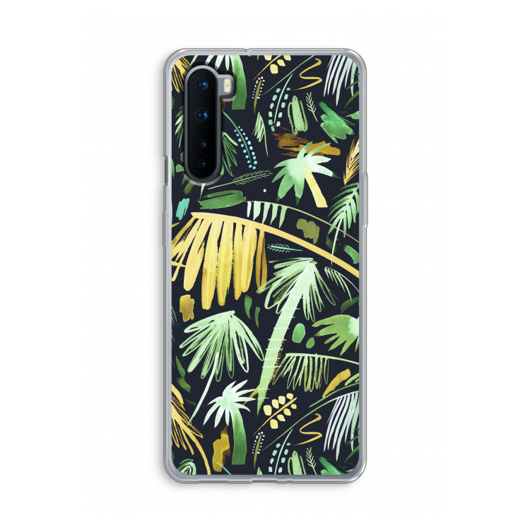 Tropical Palms Dark: OnePlus Nord Transparant Hoesje