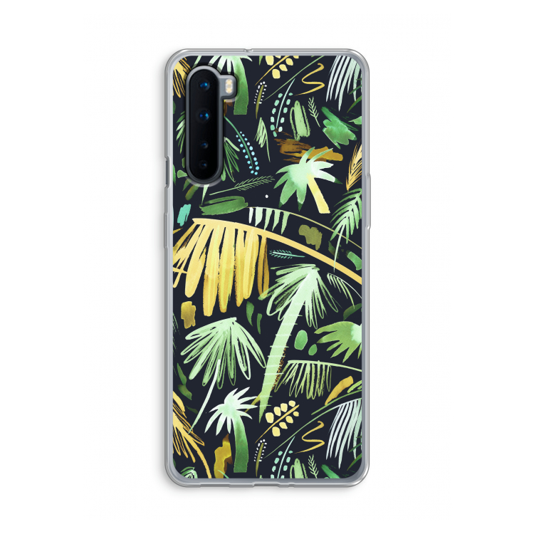Tropical Palms Dark: OnePlus Nord Transparant Hoesje