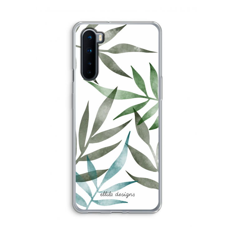 Tropical watercolor leaves: OnePlus Nord Transparant Hoesje