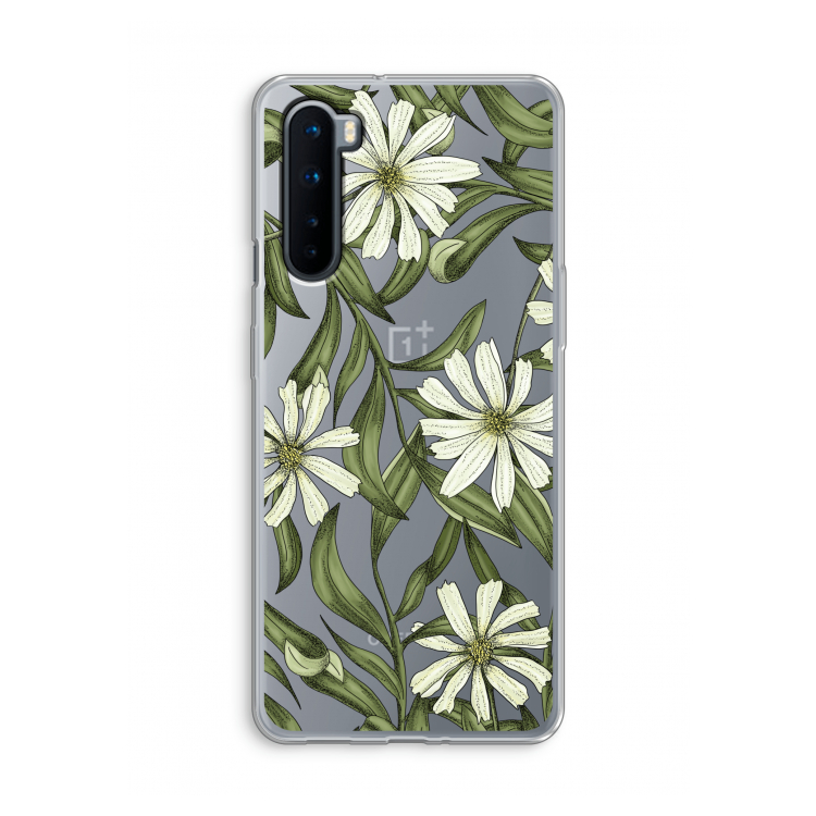 Wit bloemenpatroon: OnePlus Nord Transparant Hoesje