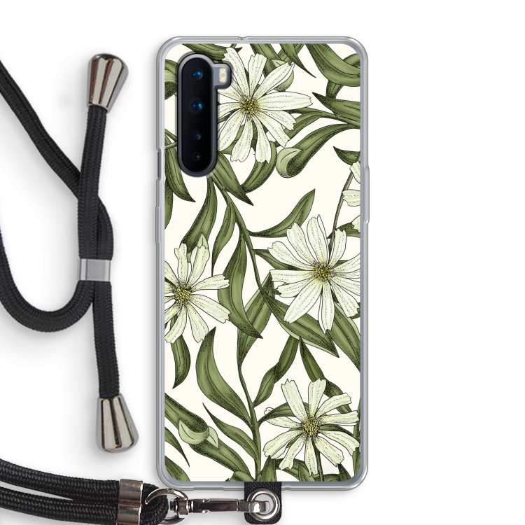Wit bloemenpatroon: OnePlus Nord Transparant Hoesje met koord