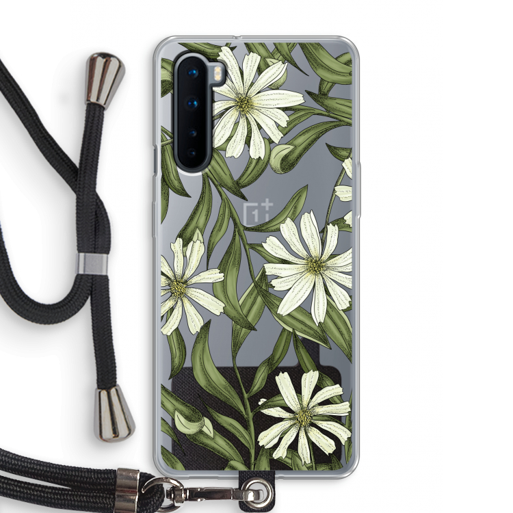 Wit bloemenpatroon: OnePlus Nord Transparant Hoesje met koord