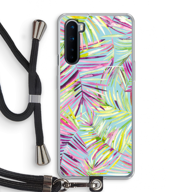Tropical Palms Blue: OnePlus Nord Transparant Hoesje met koord