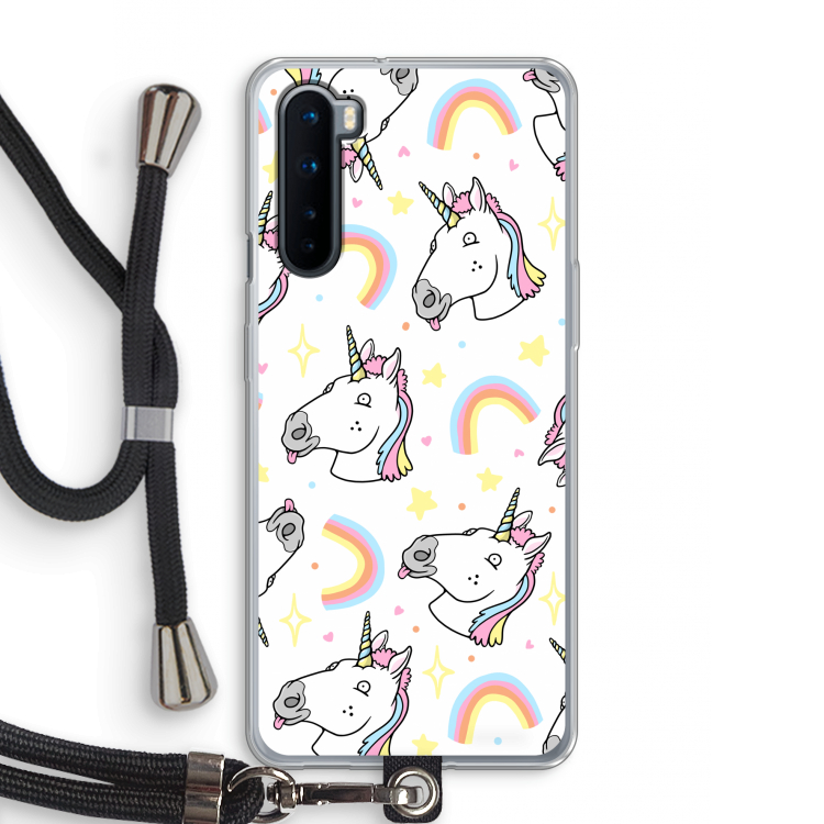 Rainbow Unicorn: OnePlus Nord Transparant Hoesje met koord