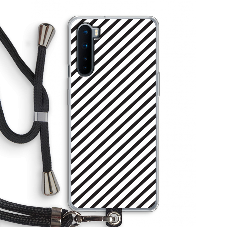 Strepen zwart-wit: OnePlus Nord Transparant Hoesje met koord