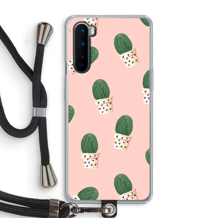 Cactusprint roze: OnePlus Nord Transparant Hoesje met koord