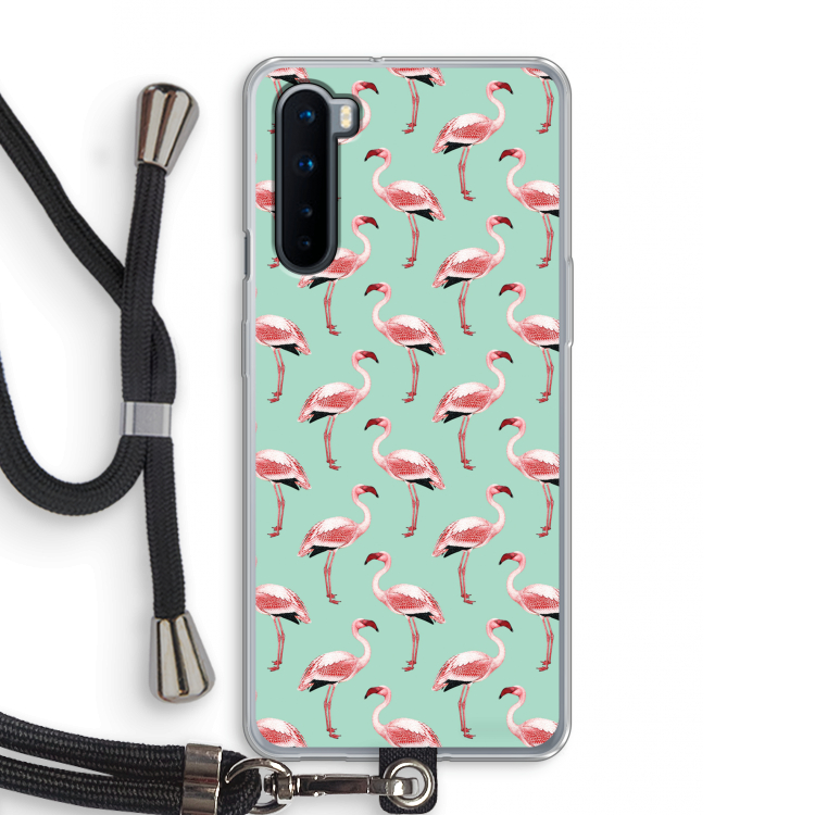 Flamingoprint groen: OnePlus Nord Transparant Hoesje met koord