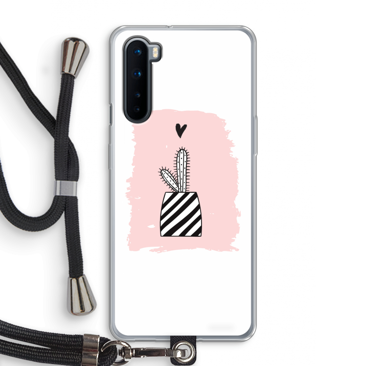 Zwart-wit cactus: OnePlus Nord Transparant Hoesje met koord