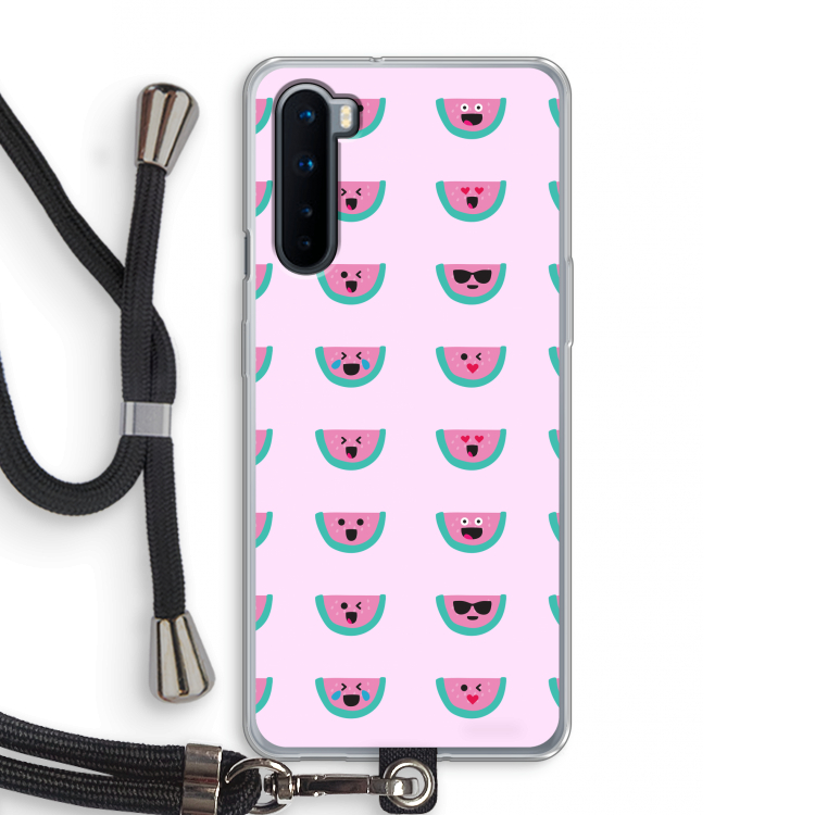 Smiley watermeloenprint: OnePlus Nord Transparant Hoesje met koord