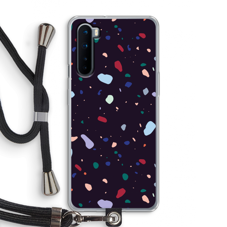 Dark Rounded Terrazzo: OnePlus Nord Transparant Hoesje met koord