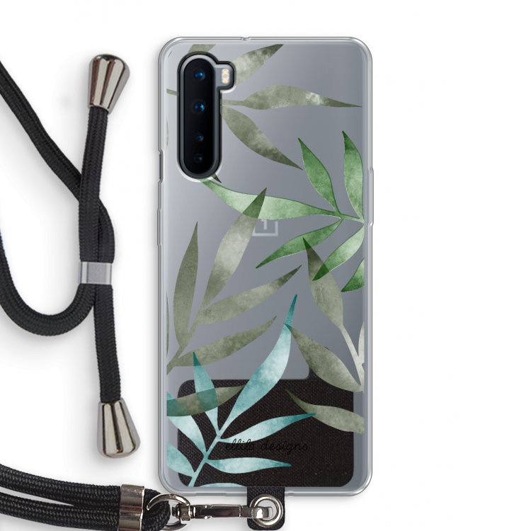 Tropical watercolor leaves: OnePlus Nord Transparant Hoesje met koord