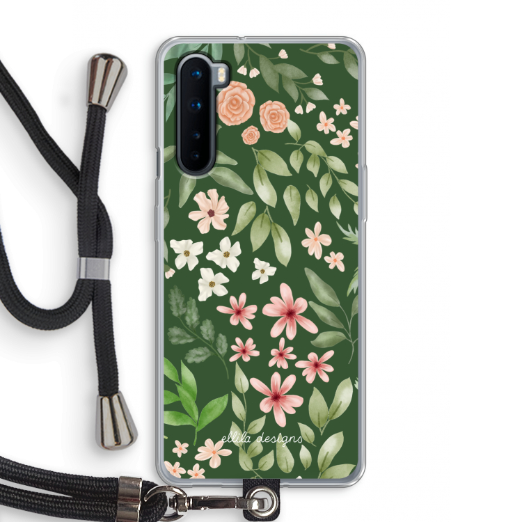 Botanical green sweet flower heaven: OnePlus Nord Transparant Hoesje met koord