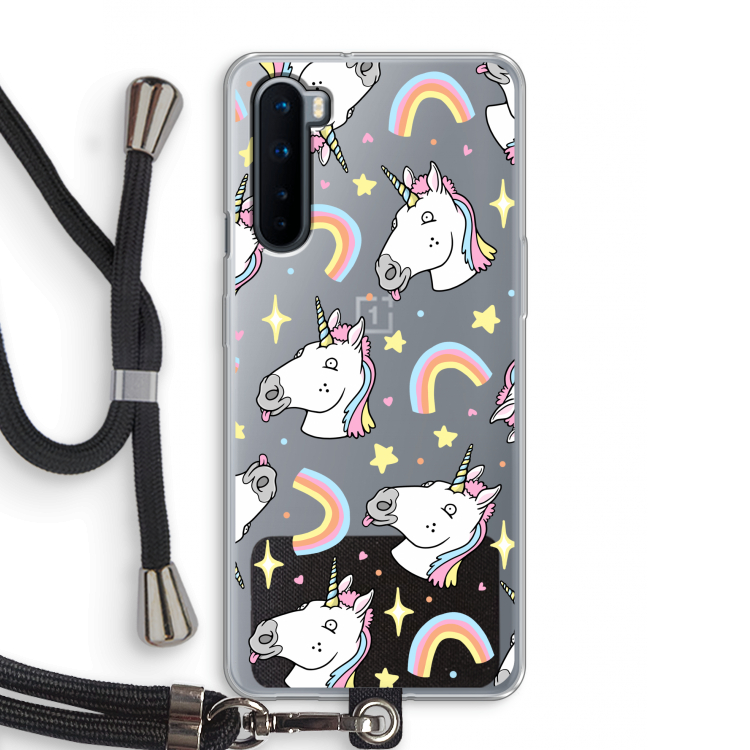 Rainbow Unicorn: OnePlus Nord Transparant Hoesje met koord